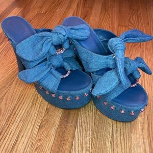 Sugar Thrillz X Dolls Kill Platform Sandals with Pink Rhinestones.